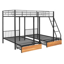 Load image into Gallery viewer, Full Over Twin &amp; Twin Bunk Bed, Metal Triple Bunk Bed with Drawers and Guardrails, Black
