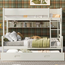 Load image into Gallery viewer, Wood Twin over Full Bunk Bed with Storage Shelves and Twin Size Trundle, Cream
