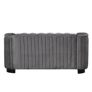 Modern 3-Piece Sofa Sets with Rubber Wood Legs,Velvet Upholstered Couches Sets Including Three Seat Sofa, Loveseat and Single Chair for Living Room Furniture Set,Gray