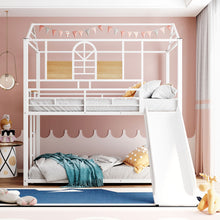 Load image into Gallery viewer, Twin Over Twin Metal Bunk Bed ,Metal Housebed With Slide,Three Colors Available.(White with White  Slide)(OLD SKU :LP000095AAK)
