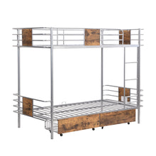 Load image into Gallery viewer, Twin XL over Twin XL Metal Bunk Bed with MDF Board Guardrail and Two Storage Drawers,Silver
