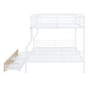 Full XL Over Queen Metal Bunk Bed with 2 Drawers, White