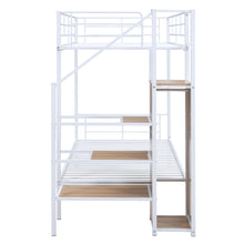 Load image into Gallery viewer, Twin Over Twin Metal Bunk Bed with Lateral Storage Ladder and Wardrobe, White
