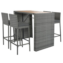 Load image into Gallery viewer, GO 5-pieces Outdoor Patio Wicker Bar Set, Bar Height Chairs With Non-Slip Feet And Fixed Rope, Removable Cushion, Acacia Wood Table Top, Brown Wood And Gray Wicker
