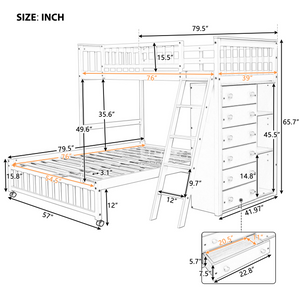 Wooden Twin Over Full Bunk Bed With Six Drawers And Flexible Shelves,Bottom Bed With Wheels,Espresso(OLD SKU:LP000531AAP)