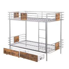 Load image into Gallery viewer, Twin XL over Twin XL Metal Bunk Bed with MDF Board Guardrail and Two Storage Drawers,Silver
