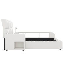 Load image into Gallery viewer, Queen Size Upholstered Platform Bed with Multimedia Nightstand and Storage Shelves, White
