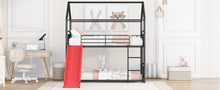 Load image into Gallery viewer, Twin Over Twin Metal Bunk Bed With Slide,Kids House Bed Black+Red
