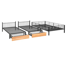 Load image into Gallery viewer, Full Over Twin &amp; Twin Bunk Bed, Metal Triple Bunk Bed with Drawers and Guardrails, Black
