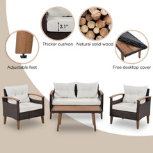 Load image into Gallery viewer, GO 4-Piece Garden Furniture,  Patio Seating Set, PE Rattan Outdoor Sofa Set, Wood Table and Legs, Brown and Beige
