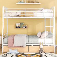 Load image into Gallery viewer, Full XL Over Queen Metal Bunk Bed with 2 Drawers, White
