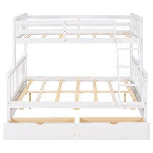 Twin-Over-Full Bunk Bed with Ladders and Two Storage Drawers (White){old sku:LT000165AAK}