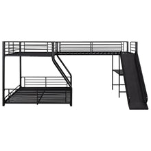 Load image into Gallery viewer, L-Shaped Twin over Full Bunk Bed with Twin Size Loft Bed,Built-in Desk and Slide,Black
