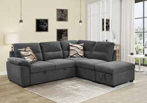 95'' Sectional Sofa with Ultra Soft Back Cushion,Sleeper Sectional Sofa with Pull Out Couch Bed and Storage Ottoman,Gray