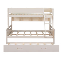 Load image into Gallery viewer, Wood Twin over Full Bunk Bed with Storage Shelves and Twin Size Trundle, Cream
