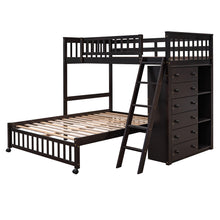 Load image into Gallery viewer, Wooden Twin Over Full Bunk Bed With Six Drawers And Flexible Shelves,Bottom Bed With Wheels,Espresso(OLD SKU:LP000531AAP)
