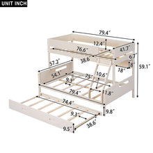 Load image into Gallery viewer, Wood Twin over Full Bunk Bed with Storage Shelves and Twin Size Trundle, Cream
