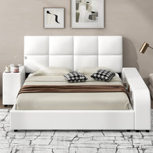 Load image into Gallery viewer, Queen Size Upholstered Platform Bed with Multimedia Nightstand and Storage Shelves, White
