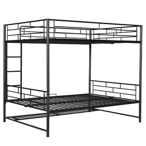 Full Over Full Metal Bunk Bed with Shelf and Guardrails, Black