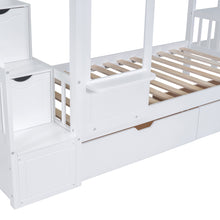 Load image into Gallery viewer, Twin-Over-Twin Castle Style Bunk Bed with 2 Drawers 3 Shelves and Slide - White
