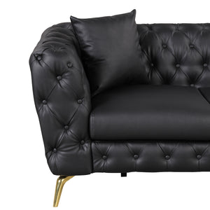 65.5" Modern Sofa Couch PU Upholstered Loveseat Sofa with Sturdy Metal Legs, Button Tufted Back for Living Room,Apartment,Home Office, Black