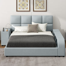 Load image into Gallery viewer, Queen Size Upholstered Platform Bed with Multimedia Nightstand and Storage Shelves, Gray
