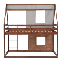 Load image into Gallery viewer, Wood Twin Size House Bunk Bed with Roof, Ladder and 2 Windows, Oak &amp; Smoky Grey
