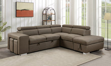 Load image into Gallery viewer, 105&quot; Sectional Sofa with Adjustable Headrest ,Sleeper Sectional Pull Out Couch Bed with Storage Ottoman and 2 Stools, Light Brown
