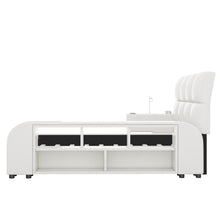 Load image into Gallery viewer, Queen Size Upholstered Platform Bed with Multimedia Nightstand and Storage Shelves, White
