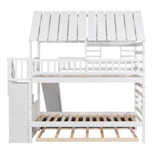 Load image into Gallery viewer, Twin over Twin House Bunk Bed with Trundle and Slide, Storage Staircase, Roof and Window Design, White(Old SKU: GX000931AAK)
