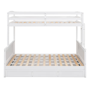 Wood Twin over Full Bunk Bed with Hydraulic Lift Up Storage, White