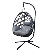 Load image into Gallery viewer, Artisan Outdoor Wicker Swing Chair With Stand for Balcony, 37&quot;Lx35&quot;Dx78&quot;H (Grey)
