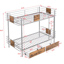 Load image into Gallery viewer, Twin XL over Twin XL Metal Bunk Bed with MDF Board Guardrail and Two Storage Drawers,Silver
