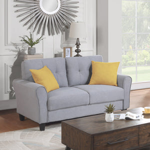 Modern Living Room Sofa Set Linen Upholstered Couch Furniture for Home or Office ,Light Grey-Blue,(1+2 Seat,Old Sku:SG000365AAA)