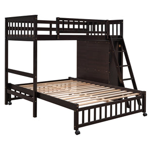 Wooden Twin Over Full Bunk Bed With Six Drawers And Flexible Shelves,Bottom Bed With Wheels,Espresso(OLD SKU:LP000531AAP)