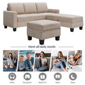 [New] [VIDEO provided] 81.1*76.3*35" Reversible Sectional Couch with Storage Ottoman L-Shaped Sofa,Sectional Sofa with Chaise,Nailheaded Textured Fabric 3 pieces Sofa Set,Warm Grey