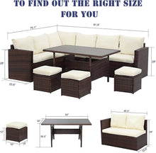 Load image into Gallery viewer, 7-Pieces PE Rattan Wicker Patio Dining Sectional Cusions Sofa Set with Ivory cushions
