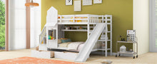 Load image into Gallery viewer, Twin-Over-Twin Castle Style Bunk Bed with 2 Drawers 3 Shelves and Slide - White
