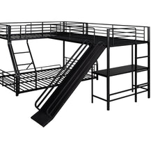 Load image into Gallery viewer, L-Shaped Twin over Full Bunk Bed with Twin Size Loft Bed,Built-in Desk and Slide,Black
