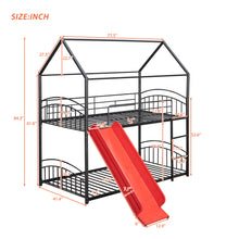 Load image into Gallery viewer, Twin Over Twin Metal Bunk Bed With Slide,Kids House Bed Black+Red
