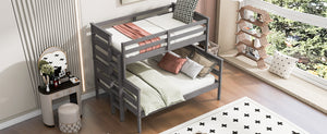 Wood Twin over Full Bunk Bed with Ladder, Gray