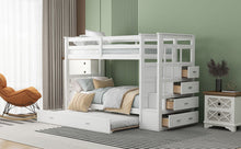 Load image into Gallery viewer, Twin Over Twin Bunk Bed with Trundle and Staircase,White(OLD SKU:LT000068AAK)
