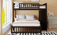 Load image into Gallery viewer, Wooden Twin Over Full Bunk Bed With Six Drawers And Flexible Shelves,Bottom Bed With Wheels,Espresso(OLD SKU:LP000531AAP)
