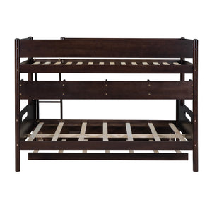 Wood Twin over Full Bunk Bed with Storage Shelves and Twin Size Trundle, Espresso