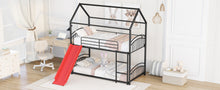 Load image into Gallery viewer, Twin Over Twin Metal Bunk Bed With Slide,Kids House Bed Black+Red
