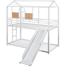 Load image into Gallery viewer, Twin Over Twin Metal Bunk Bed ,Metal Housebed With Slide,Three Colors Available.(White with White  Slide)(OLD SKU :LP000095AAK)
