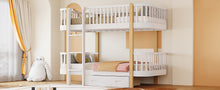 Load image into Gallery viewer, Wood Twin over Twin Bunk Bed with Fence Guardrail and a Big Drawer, White
