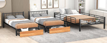 Load image into Gallery viewer, Full Over Twin &amp; Twin Bunk Bed, Metal Triple Bunk Bed with Drawers and Guardrails, Black
