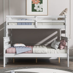 Wood Twin over Full Bunk Bed with Ladder, White