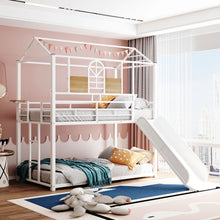 Load image into Gallery viewer, Twin Over Twin Metal Bunk Bed ,Metal Housebed With Slide,Three Colors Available.(White with White  Slide)(OLD SKU :LP000095AAK)
